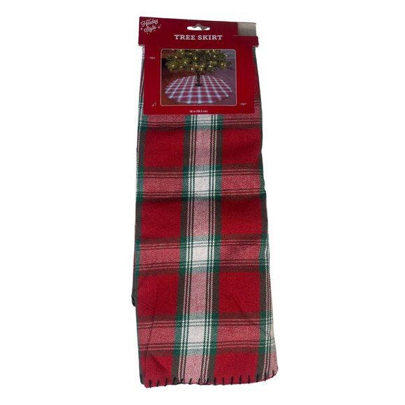 Holiday Style Christmas Tree Skirt Red Green Plaid 38" New - Picture 1 of 6